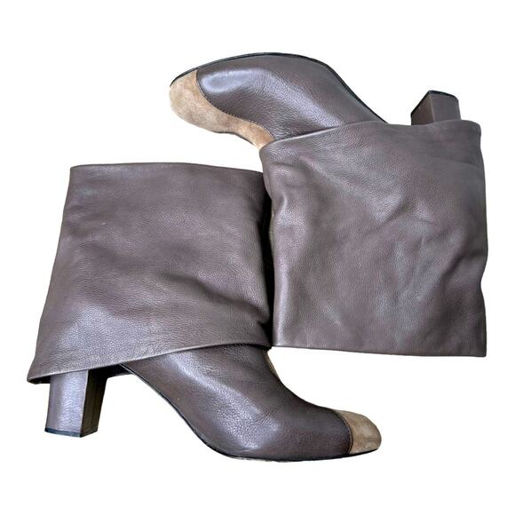 See by Chloe Melia Two Tone Leather Suede Foldover Heeled Boots Size 40 - Picture 5 of 15